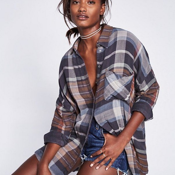 free people year round plaid button down shirt - Picture 3 of 7